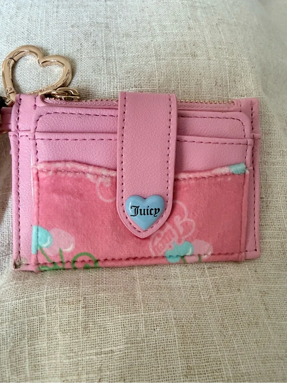 Juicy Couture Pink Velour Cherry Card Holder Wallet NWT